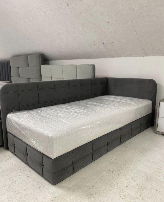 Дитяче ліжко з матрацом у велюрі односпальне тапчан