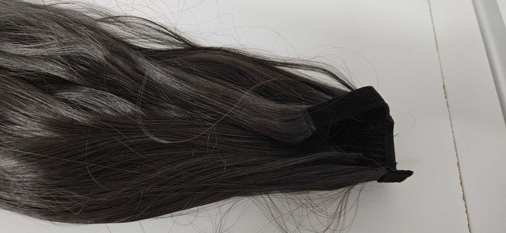 Doczepiany kucyk kitka 60 cm włosy proste bardzo ciemny brąz