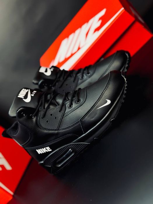 Nike Air Max черные кроссовки зима / подростковые мужские кросовки