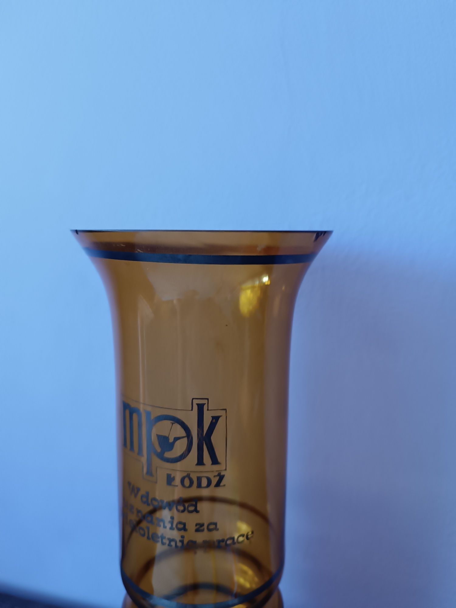Wazon pamiątkowy MPK Łódź szkło kolorowe prl