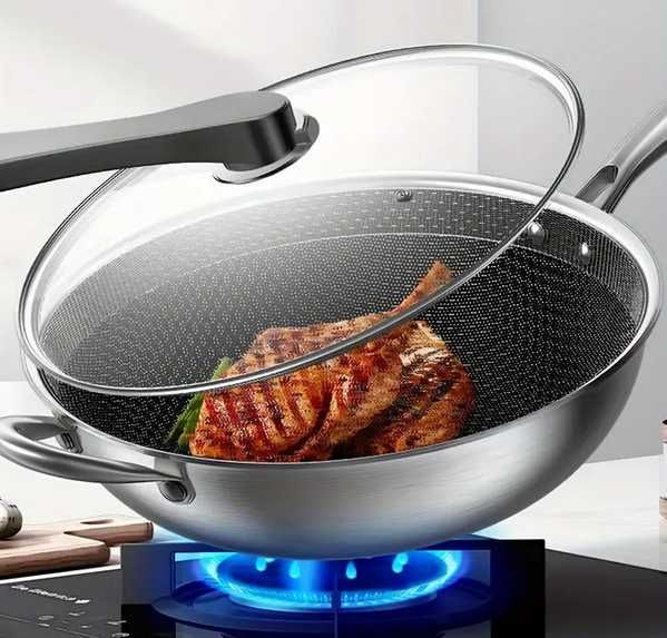 Великий вок з нержавіючої сталі 34, китайська сковорідка 34см вок wok