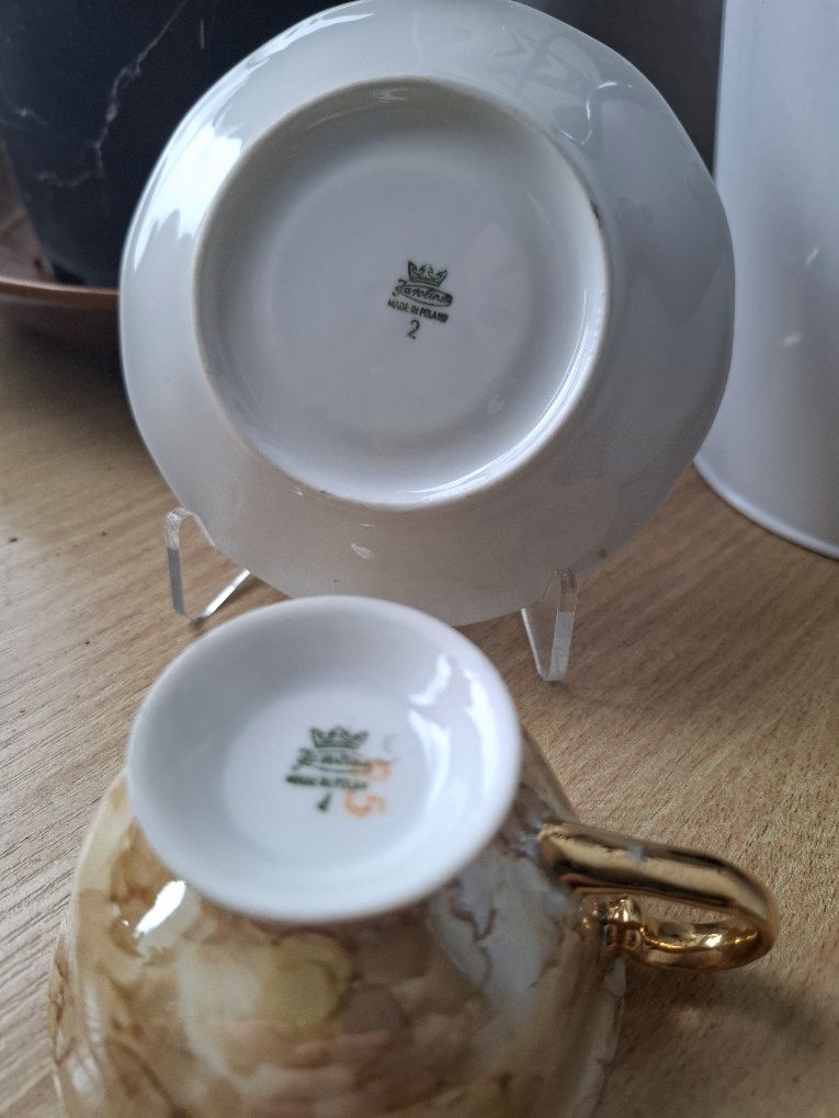 Duo,filiżanka plus talerzyk z porcelany Karolina Jaworzyna, marmurek