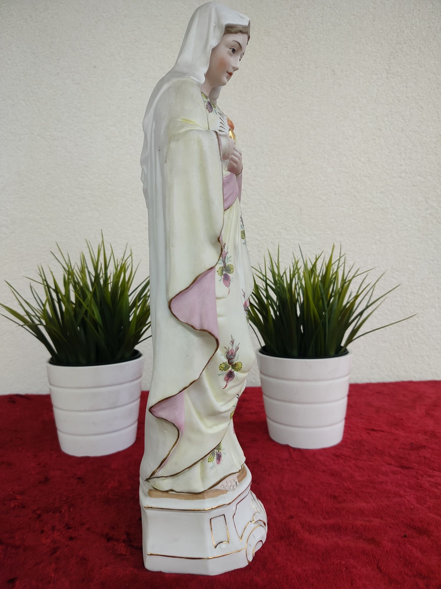 Stara piekna duza Biskwitowa figurka Serca Maryi Matka Boska porcelana