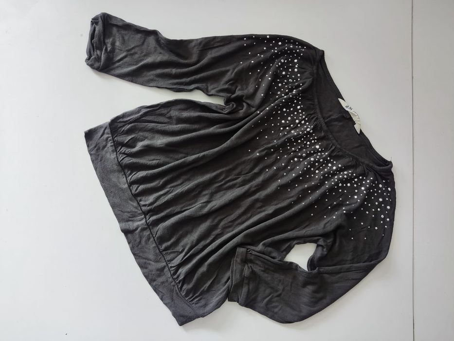 146/152 H&M Bluzka koszulka krótka ze srebrnymi dżetami rękaw ¾