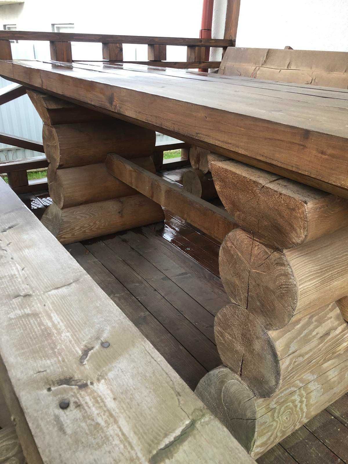 Стіл та лавки з дерева, деревʼяний стіл та лавки