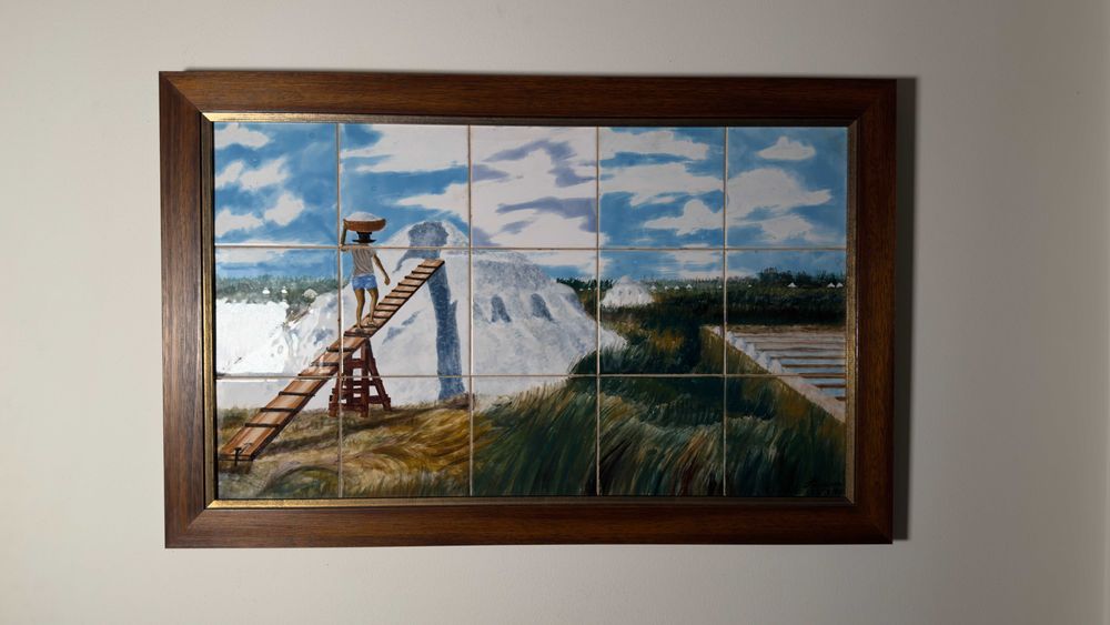 Conjunto de 5 quadros de azuleijo pintado à mão (Salinas de Aveiro)