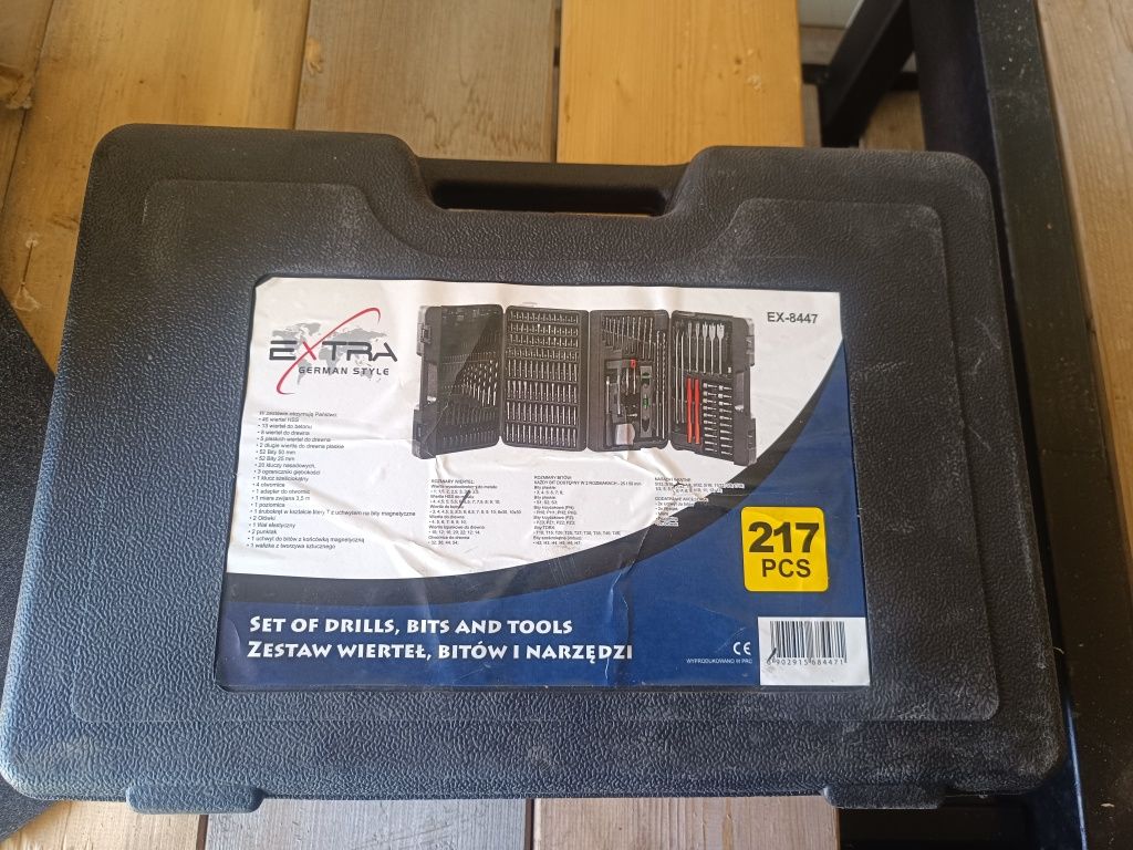 217pcs OKAZJAduży Zestaw bitów wierteł do metalu drewna  w walizce