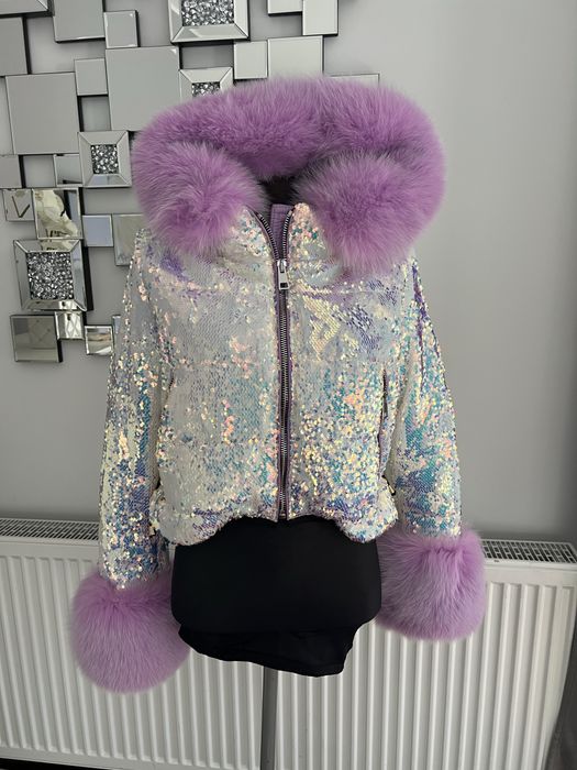 Cekinowa kurtka flo clo liliowy lis