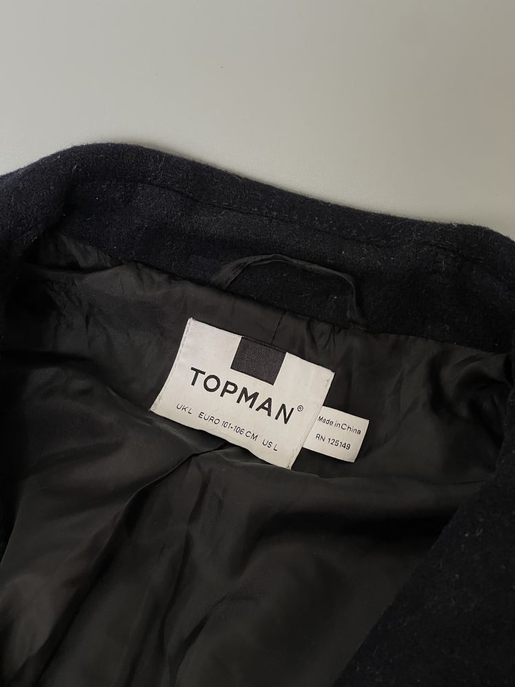 Базове темно синє пальто Topman, топмен, кашемірове, плащ, однотонне