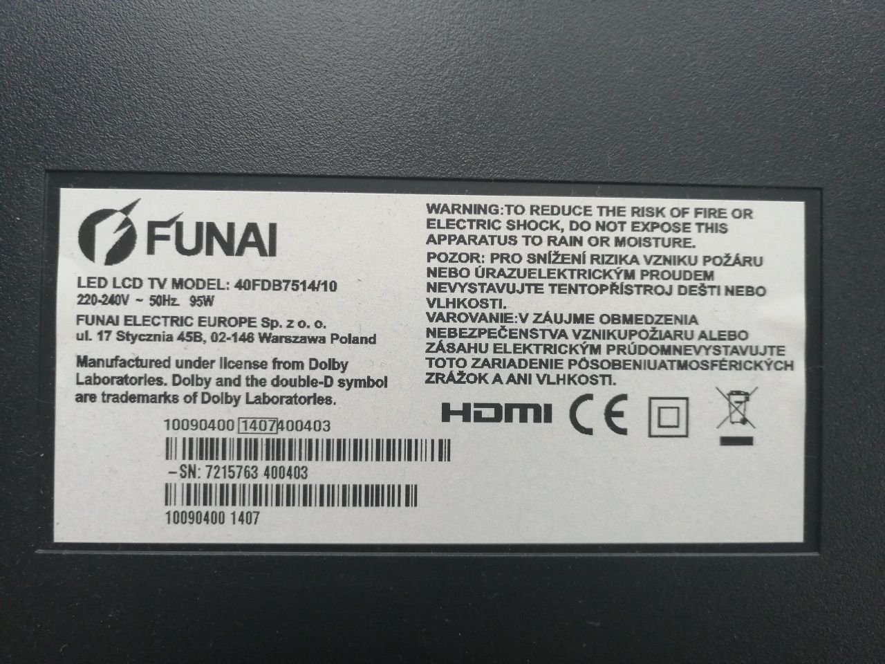 Telewizor Funai LED 40 cali-uszkodzony