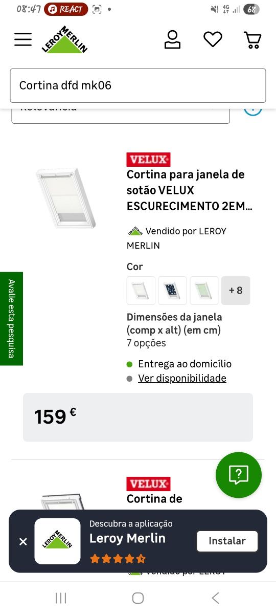 Janela VELUX com cortina e rufo