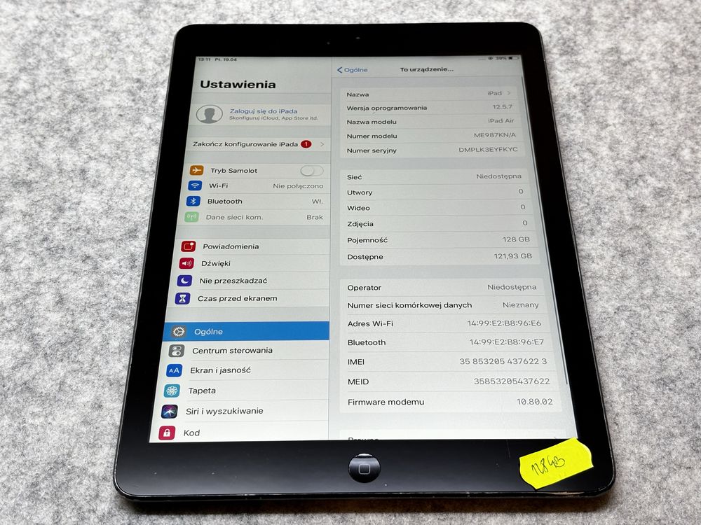 Ipad Air / SIM / a1475 / 128GB / Brak Blokad / Okazja!