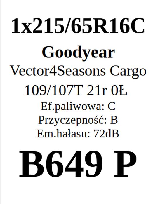 1x 215/65R16C Goodyear Vector4Seasons Cargo 5,53mm 2021r 109/107T