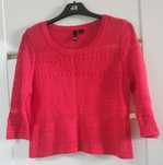 H&M krotki sweterek oversize koronka koralowy neonowy M 38