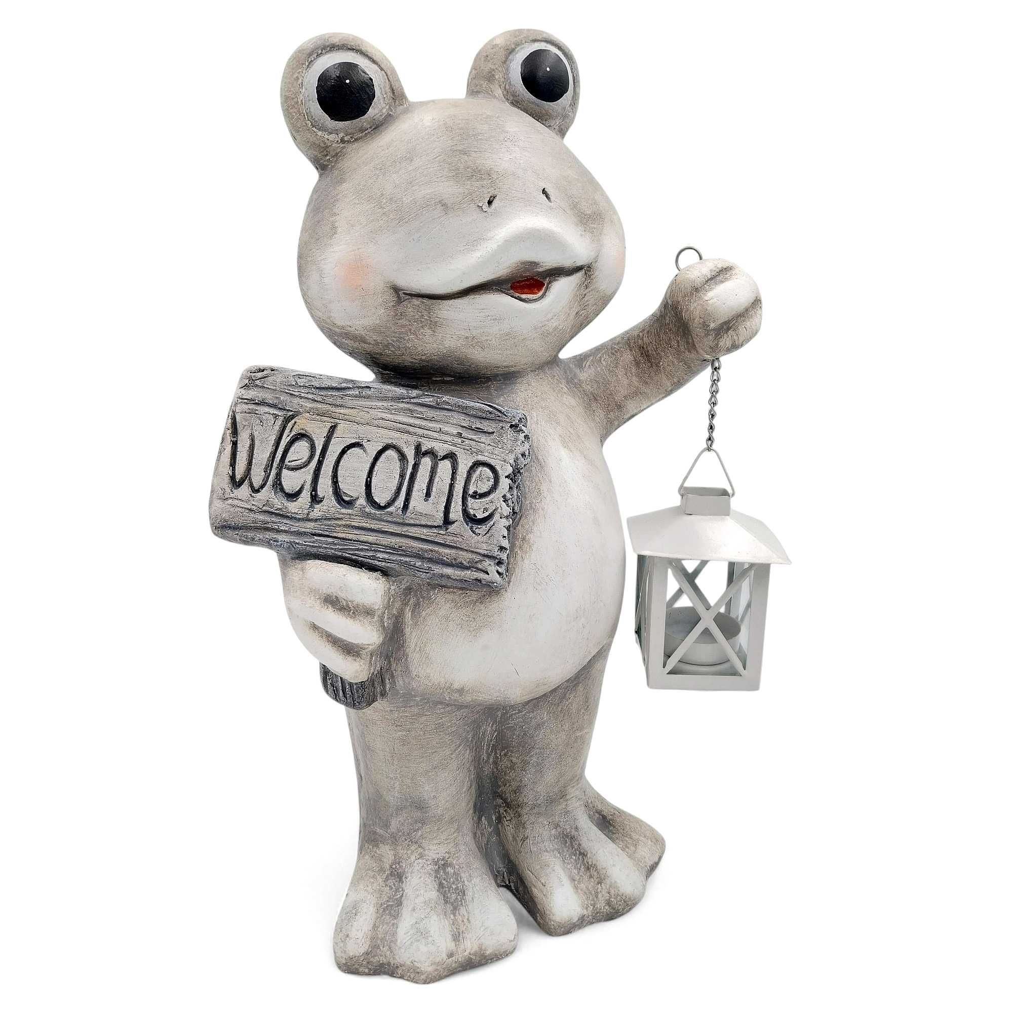 Żaba z lampionem duża figurka do ogrodu ogrodowa dekoracja 40cm