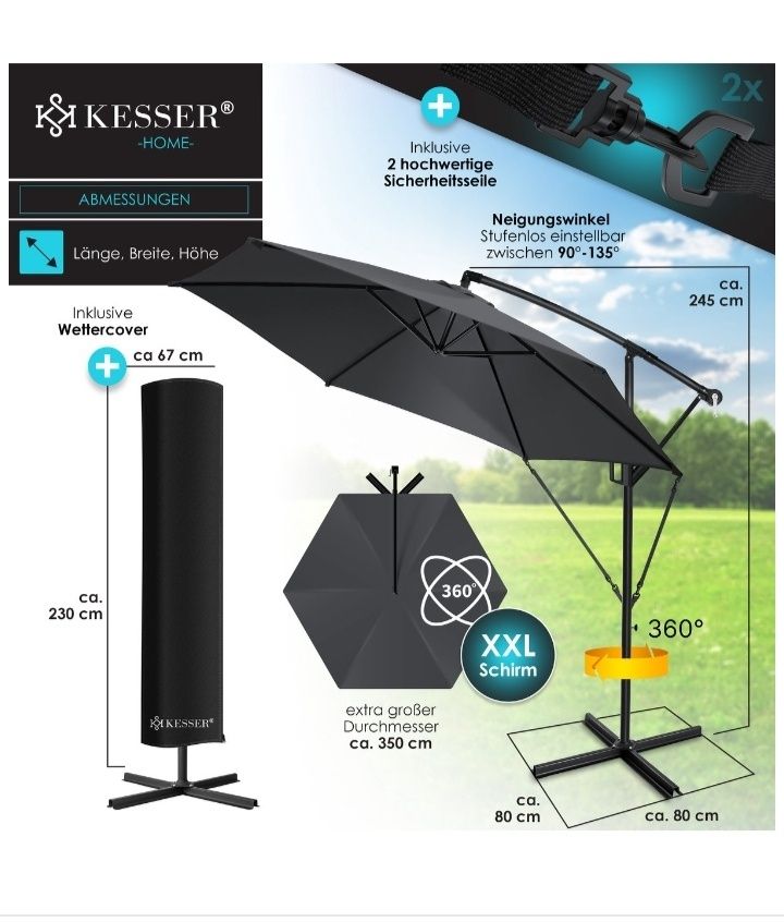 Parasol ogrodowy ze stojakiem 350 cm