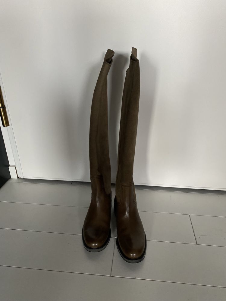 Kozaki massimo dutti elite 37 zamsz skóra brąz khaki