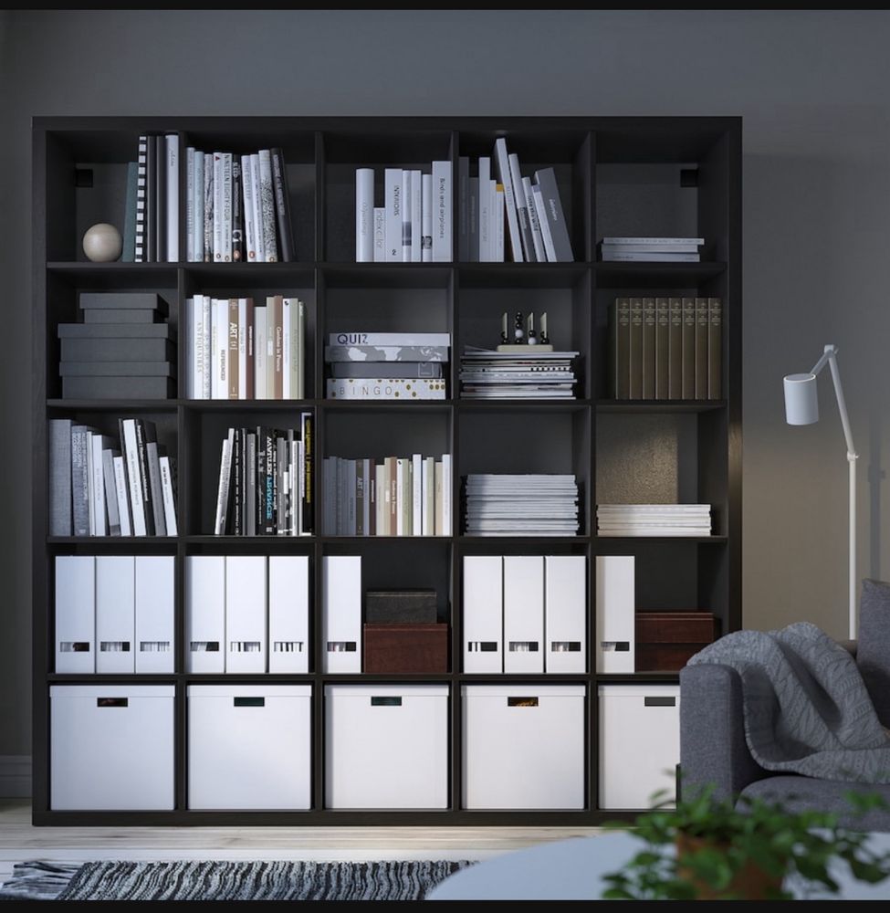 Estante Ikea 5x5 Expedit/Kallax (preto) + 5 gavetas