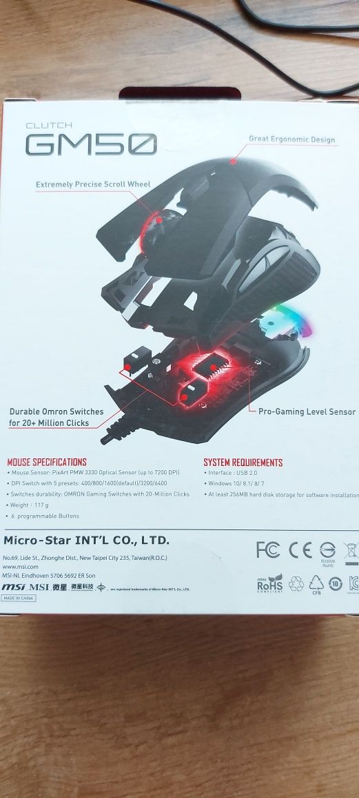 Mysz gamingowa MSI Clutch GM50 czarna komputerowa