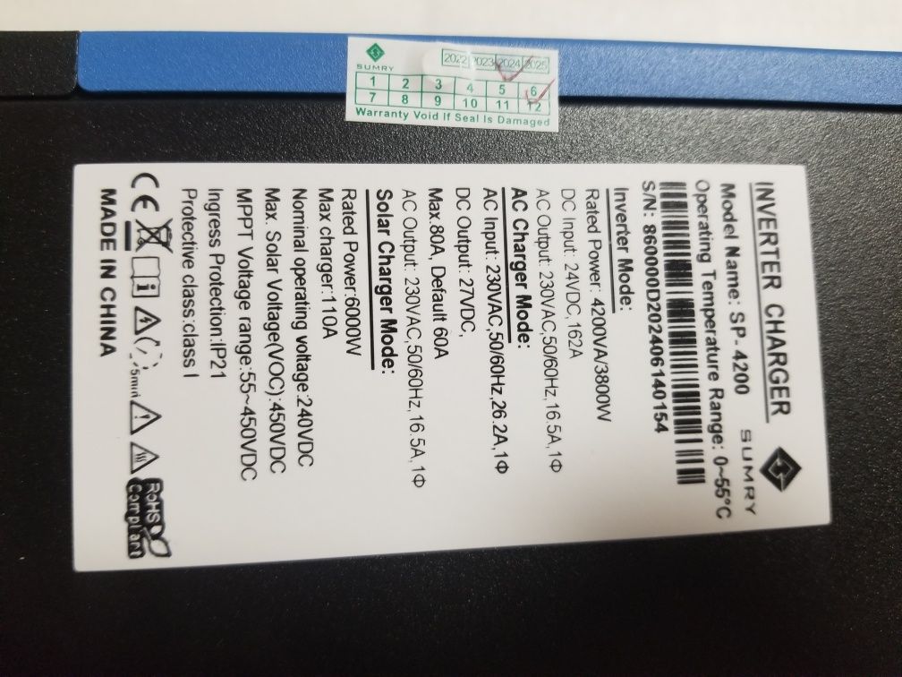 Гібридний інвертор 3.8кВт 24в Sumry SP-4200,WiFi,  MPPT, новий