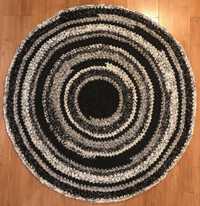 Dywanik okrągły szaro czarny 119cm handmade 60zł