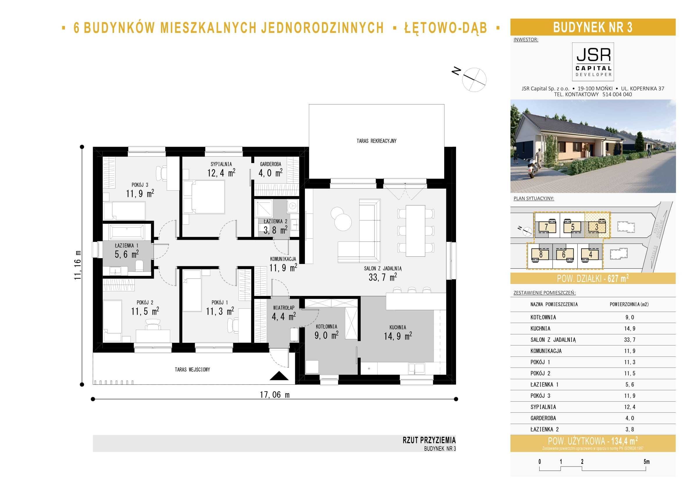 Dom - parterowy, nowy wolnostojący pow. 135 m2 + 42m2 poddasza