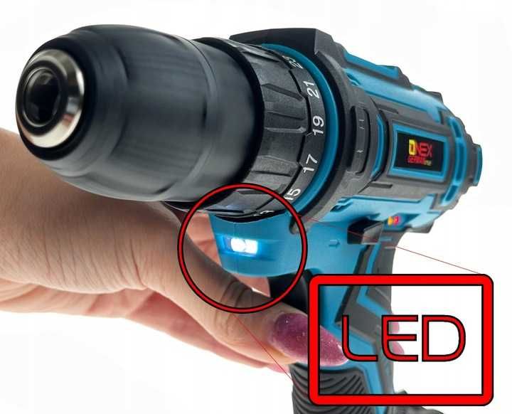 WIERTARKO WKRĘTARKA Akumulatorowa Led LI-ION  18V Zestaw