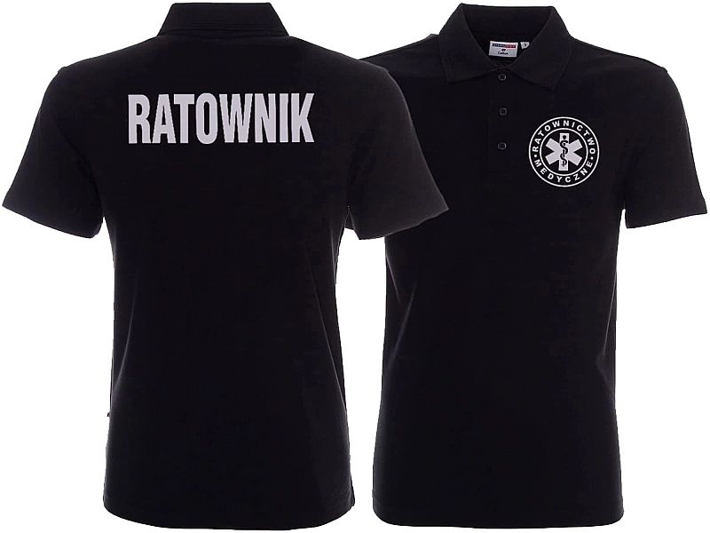 Koszulka Polo ratownicza czarna męska odblaskowa FUNKCYJNA (XL)