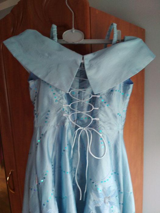 Elegancka Sukienka błękit 140cm 9-12 lat suknia okazjonalna dziewczynk