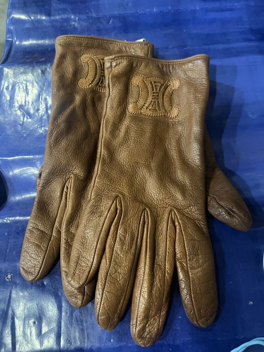 коричневі шкіряні рукавички Celine