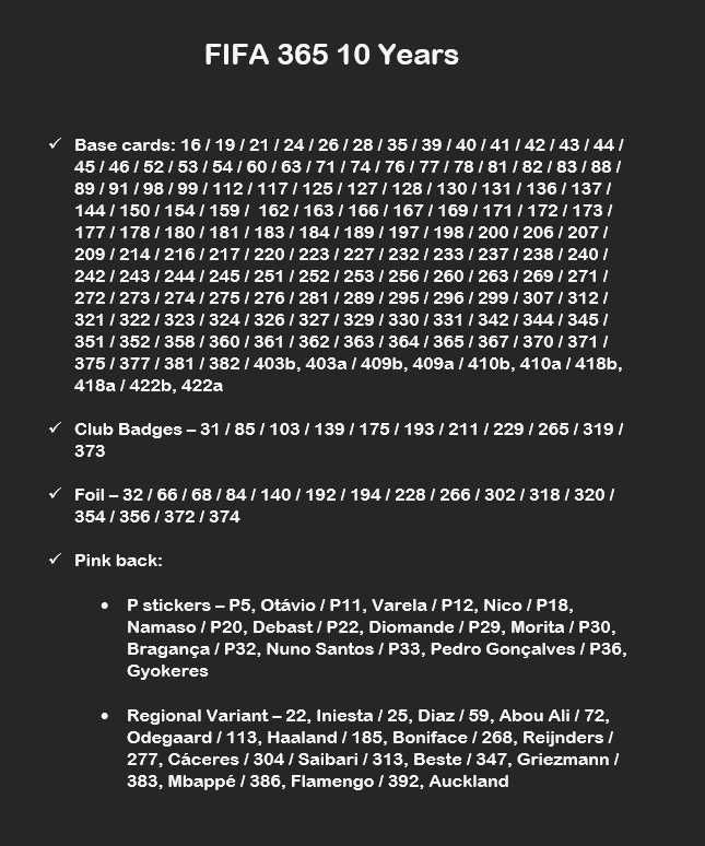 Cromos FIFA 365 10 years