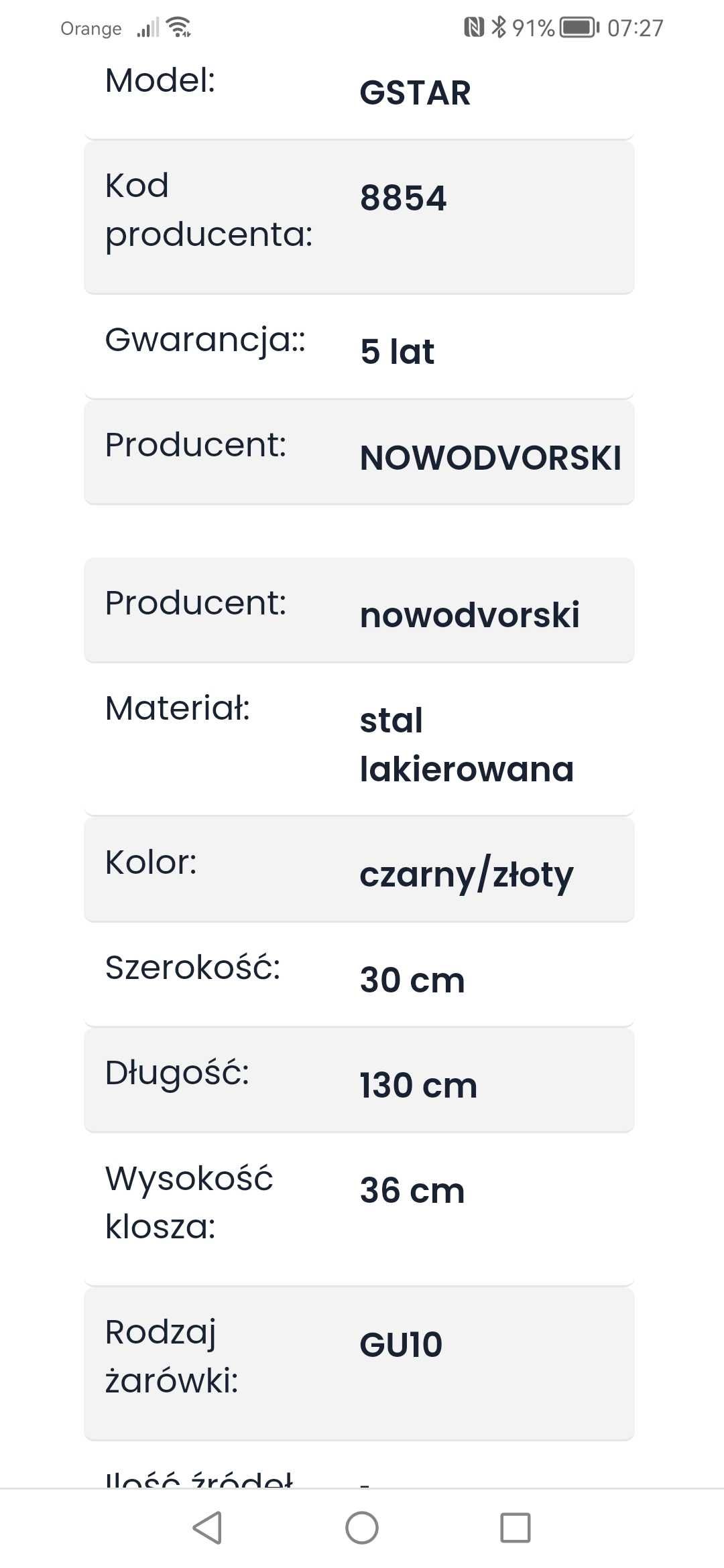 Nowodworski Gstar lampa wisząca, czarna złota, jak nowa