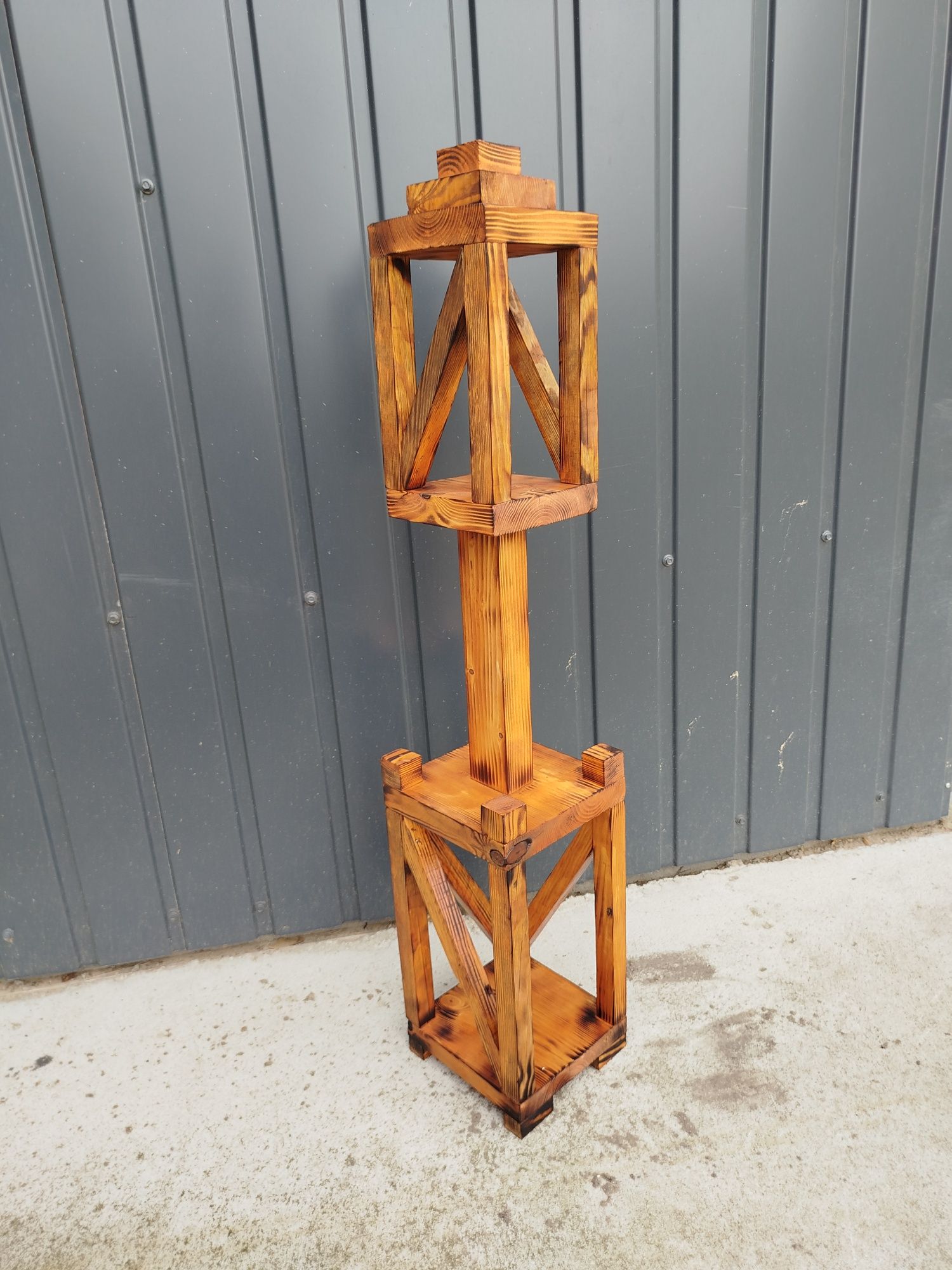 Lampion z drewna podwójny wysoki