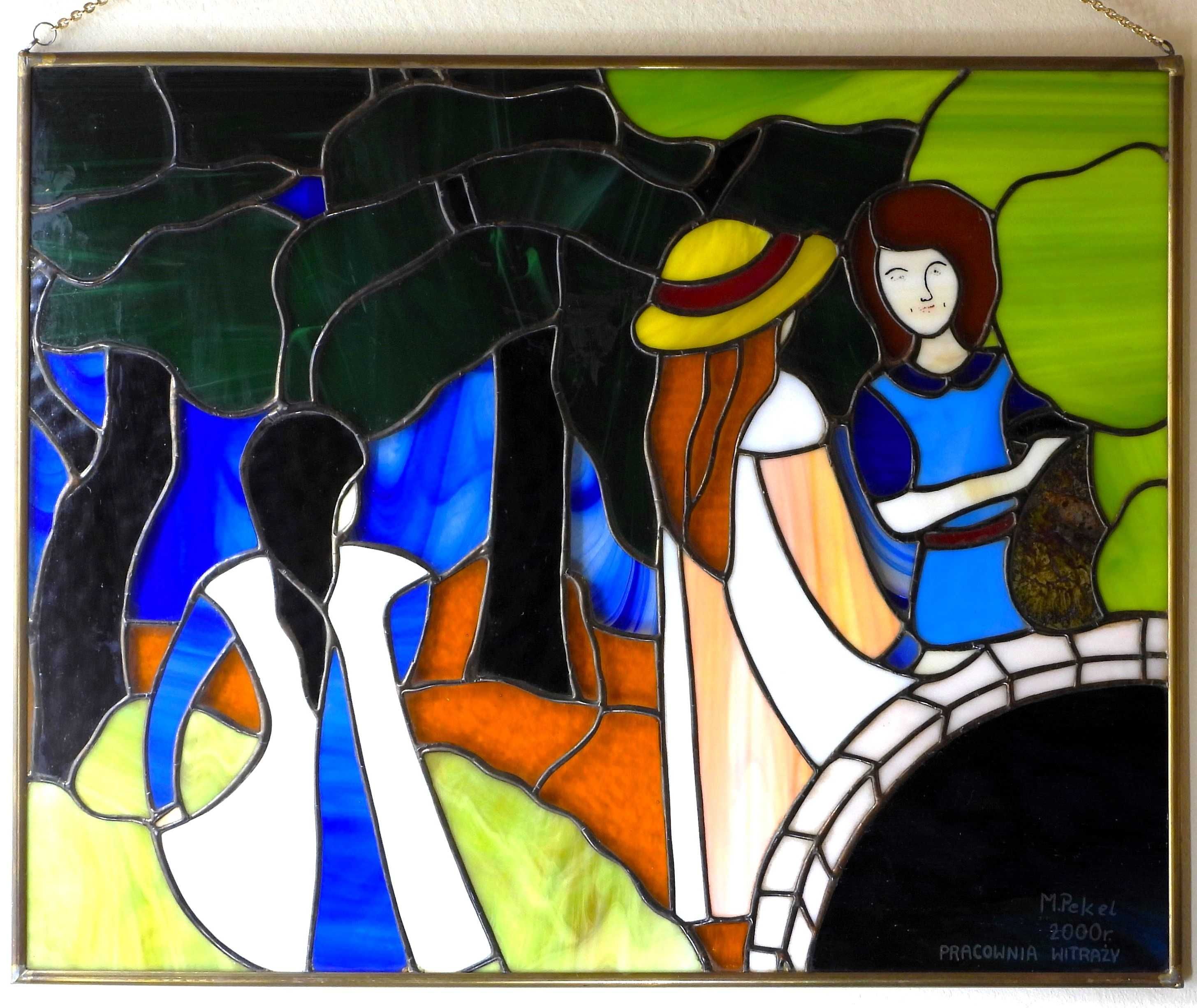 Witraż artystyczny 40x50 cm, szkło Tiffany, sygnowany, unikat