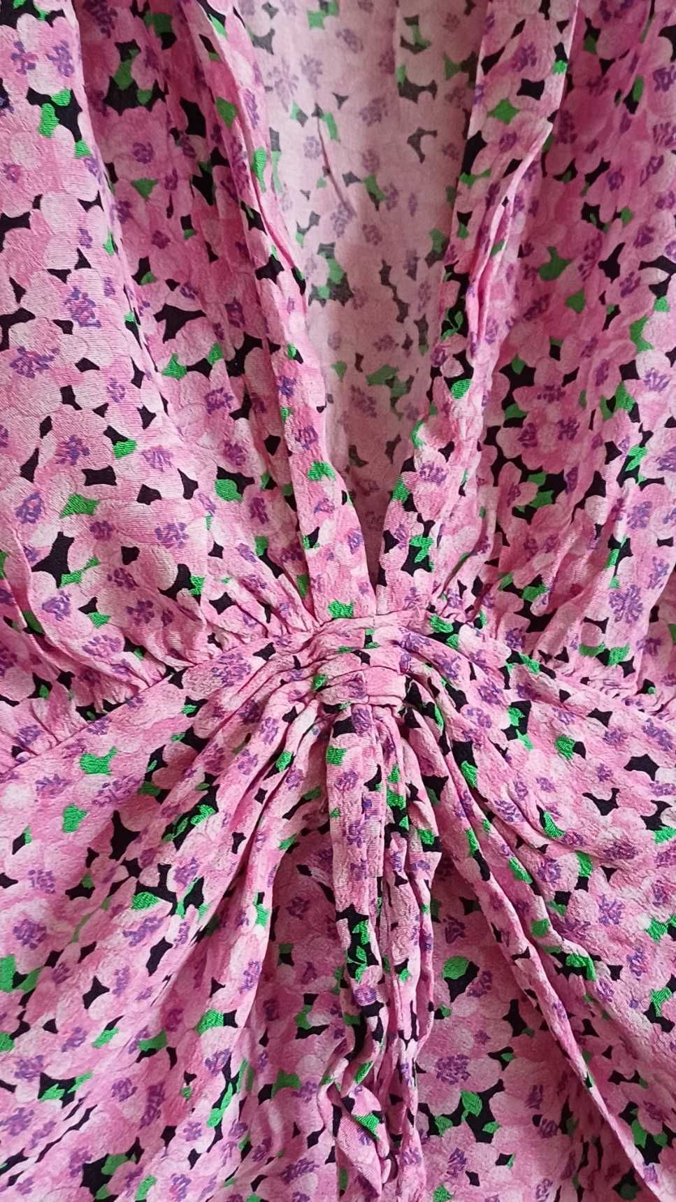 zara printed blouse with gathered detail