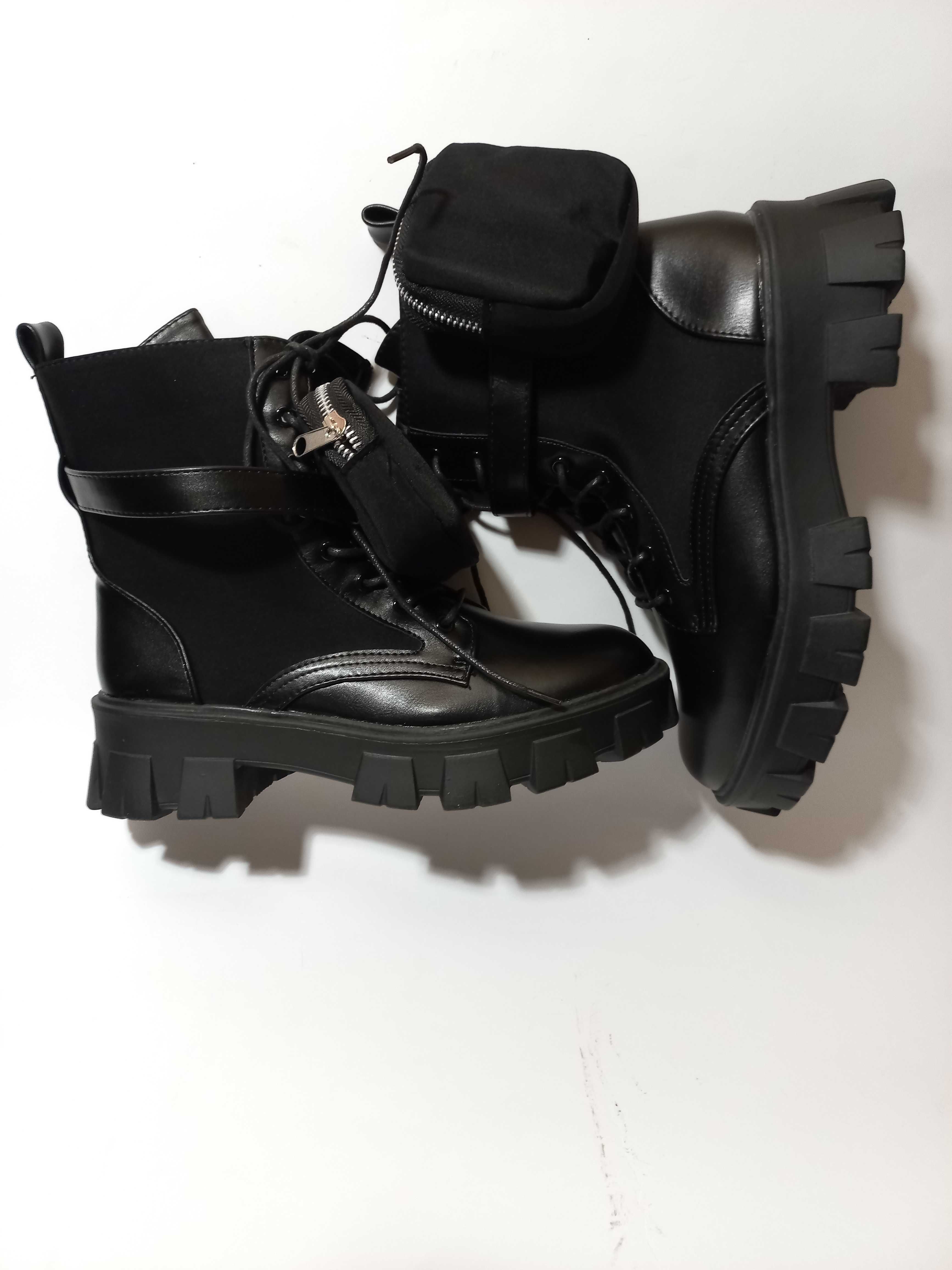 buty wysokie czarne techwear goth gothic militarne gruba podeszwa 38