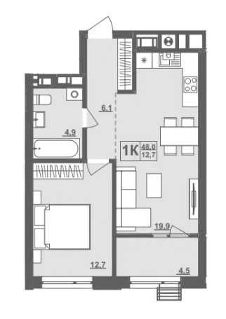 Продаж 1-кімнатної квартири ЖК Грушевський 48,0 кв.м Пустомити