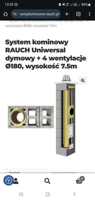 System kominowy RAUCH Uniwersal dymowy + 4 wentylacje Ø180
