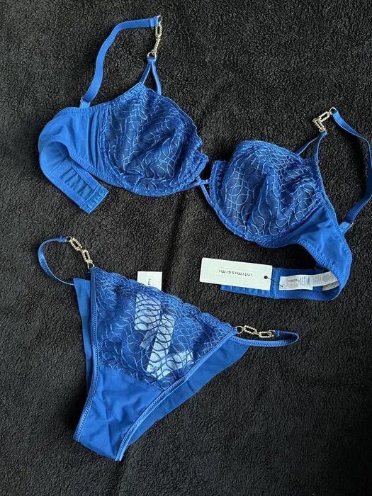 Intimissimi niebieski komplet bielizny biustonosz 75B majtki M