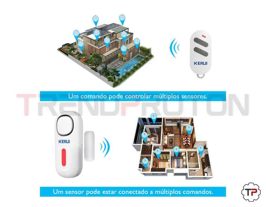 Alarme de Porta KERUI c/ Luz Indicadora e Comando 120dB