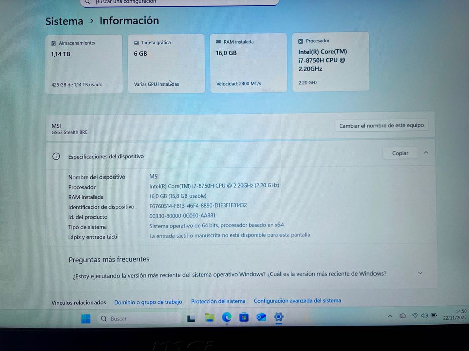 Portátil MSI GS63 Stealth 8RE de 15,6"