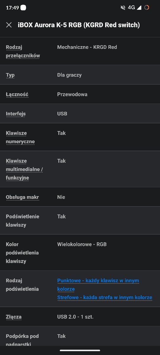 Sprzedam klawiaturę iBOX Aurora K-5 RGB (KGRD Red switch)