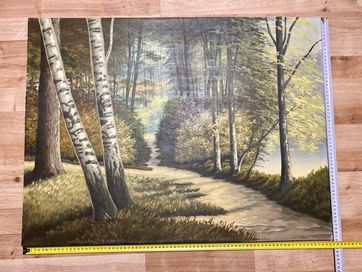 Obraz olejny malowany płótnie „ brzozy na rozstaju dróg” 80 x 60 cm