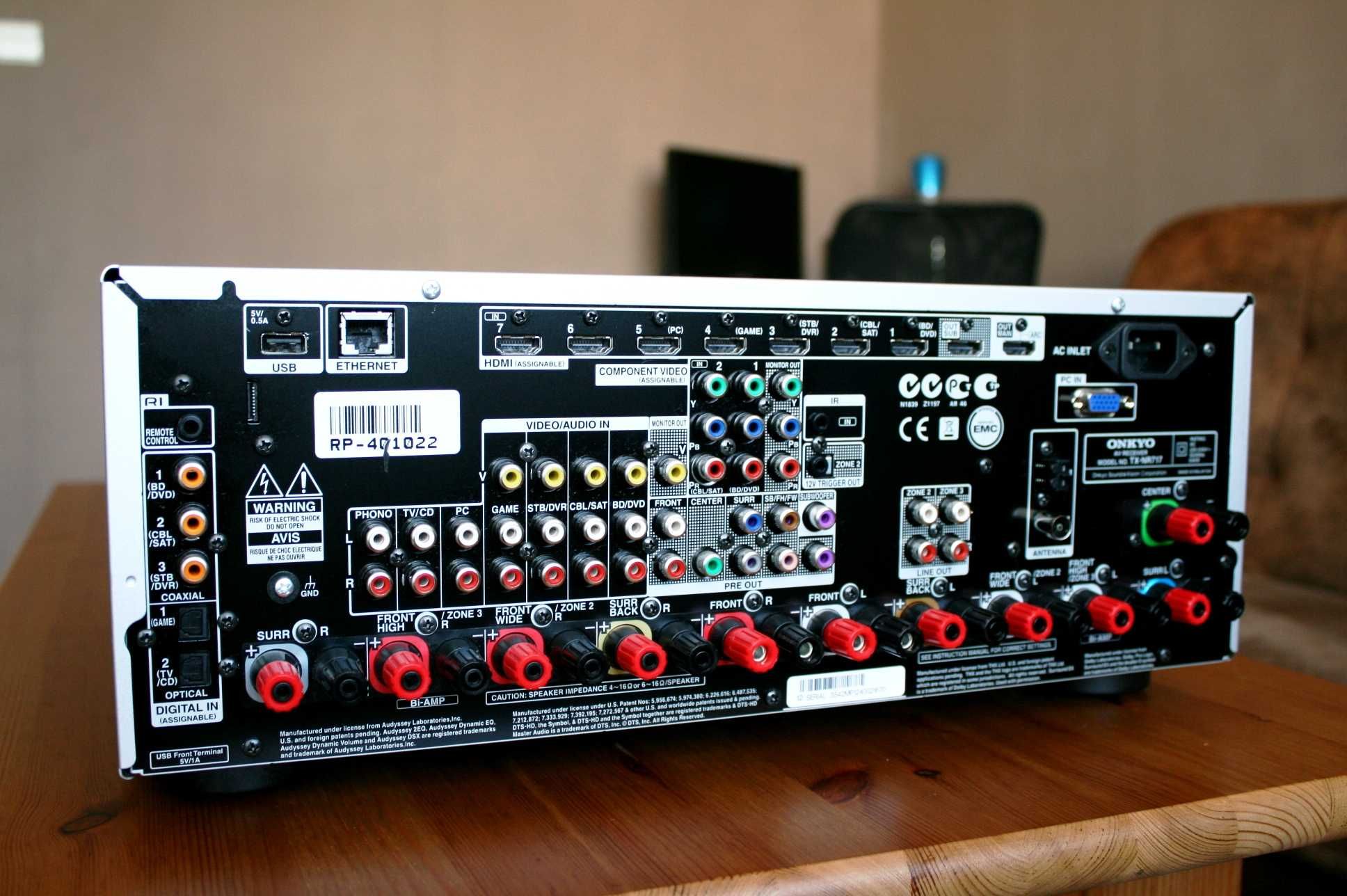 Mocny amplituner Onkyo TX NR 717 PHONO WiFi USB wzmacniacz kino domowe