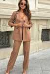 Garnitur camel w paski EDAN marynarka + spodnie M/38