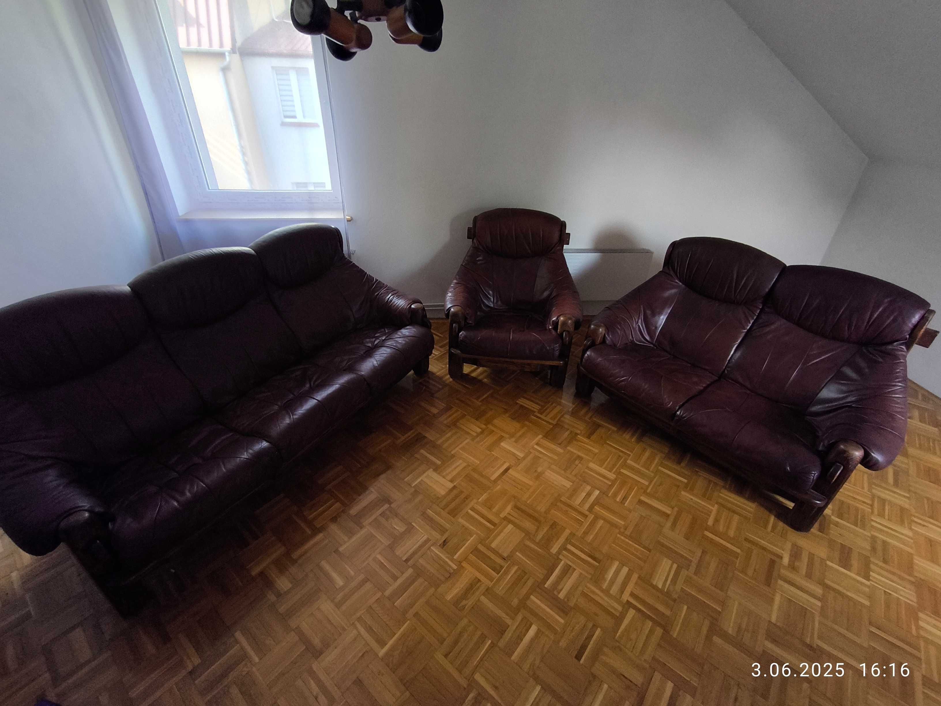 Zestaw mebli skórzanych, wypoczynek, 3+2+1