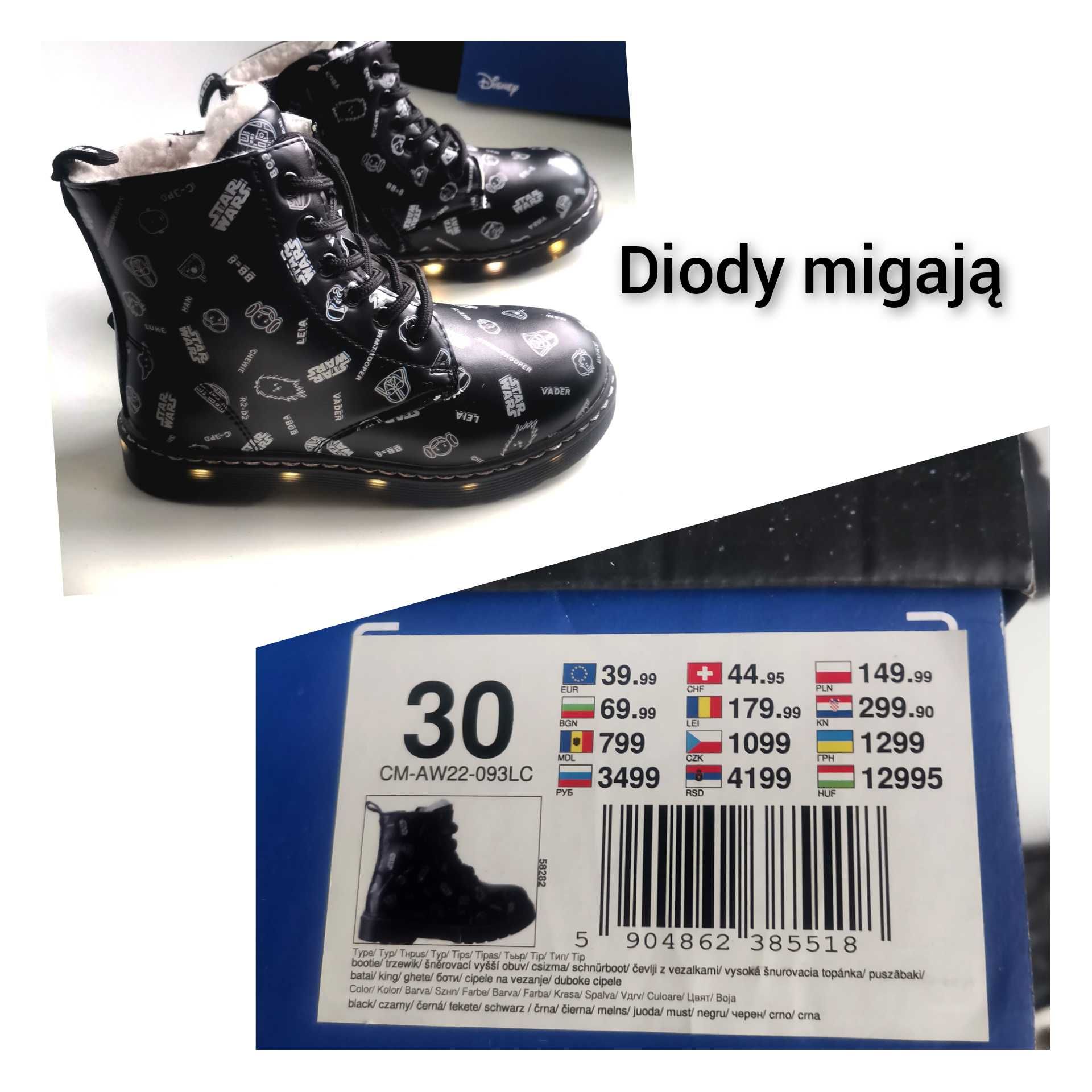 CCC Świecące Nowe Buty 29/30 botki Star Wars ocieplone buty 30 dł 19