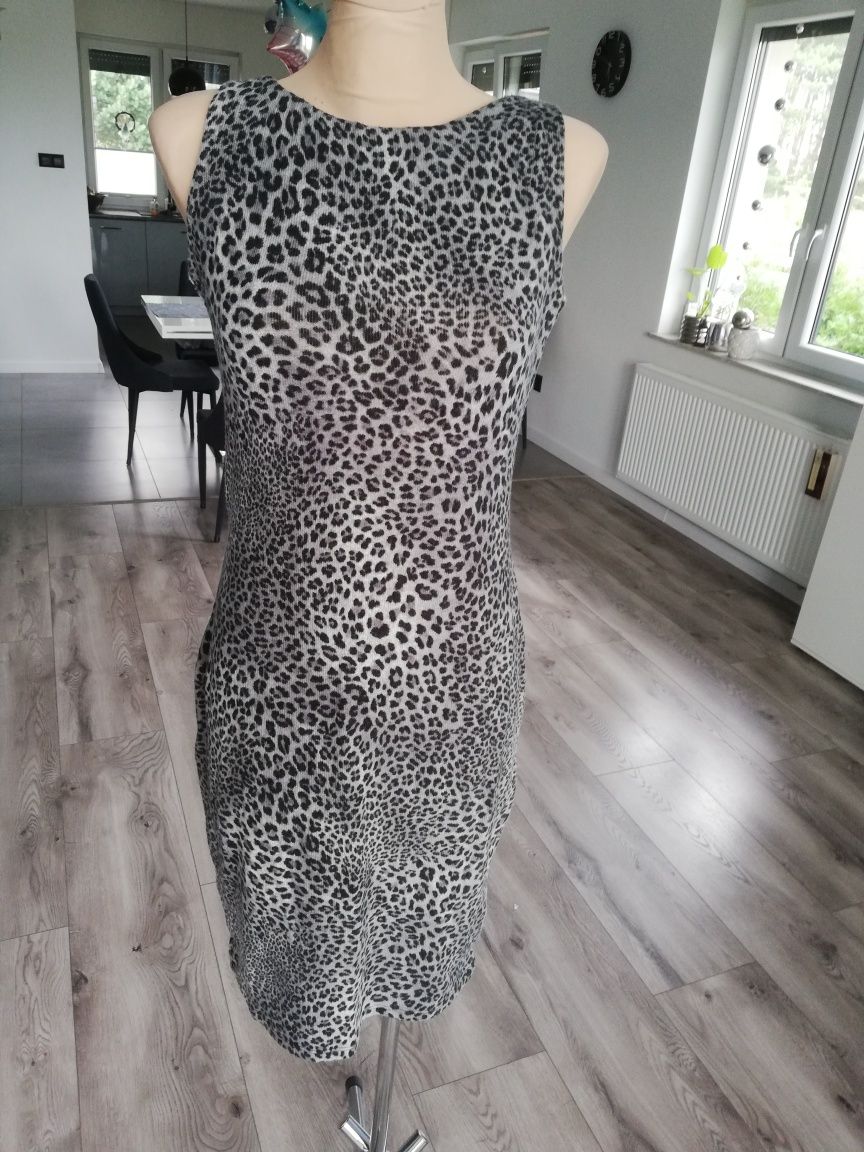 R. M Zara mięciutka ciepła dzianinowa sukienka w panterkę leopard szar