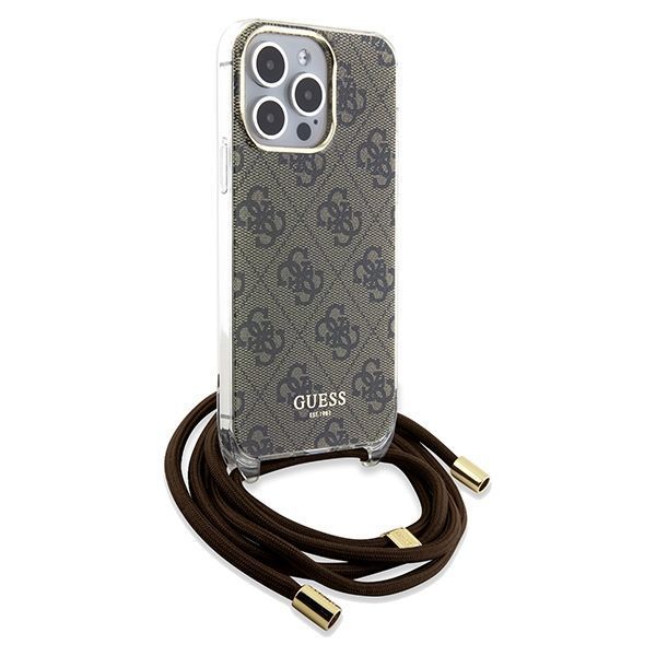 Etui Guess Crossbody Cord 4G Print dla iPhone 15 Pro 6.1" - Brązowe