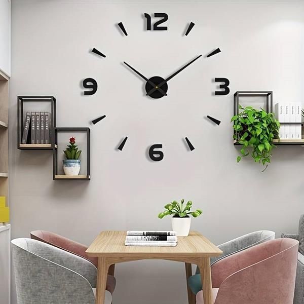 Zegar Przyklejany Nowoczesny Na Ścianę 3D Cichy  120 cm Czarny Ścienny